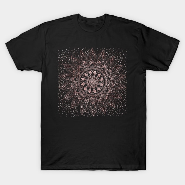 Elegant rose gold mandala dots and marble artwork T-Shirt by InovArtS